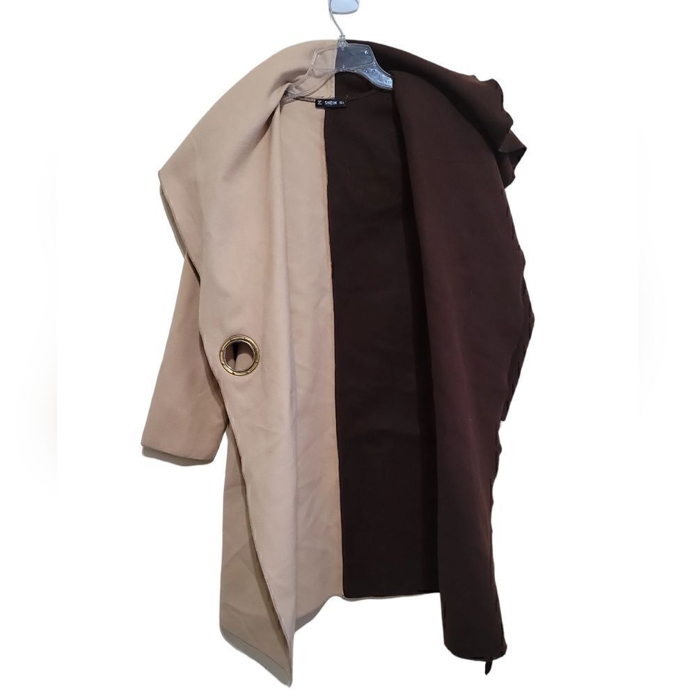 Shein Women's Brown and Tan Two Tone Belted Coat Sz Small - Picture 6 of 10